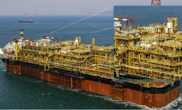 An FPSO with separation modules highlighted