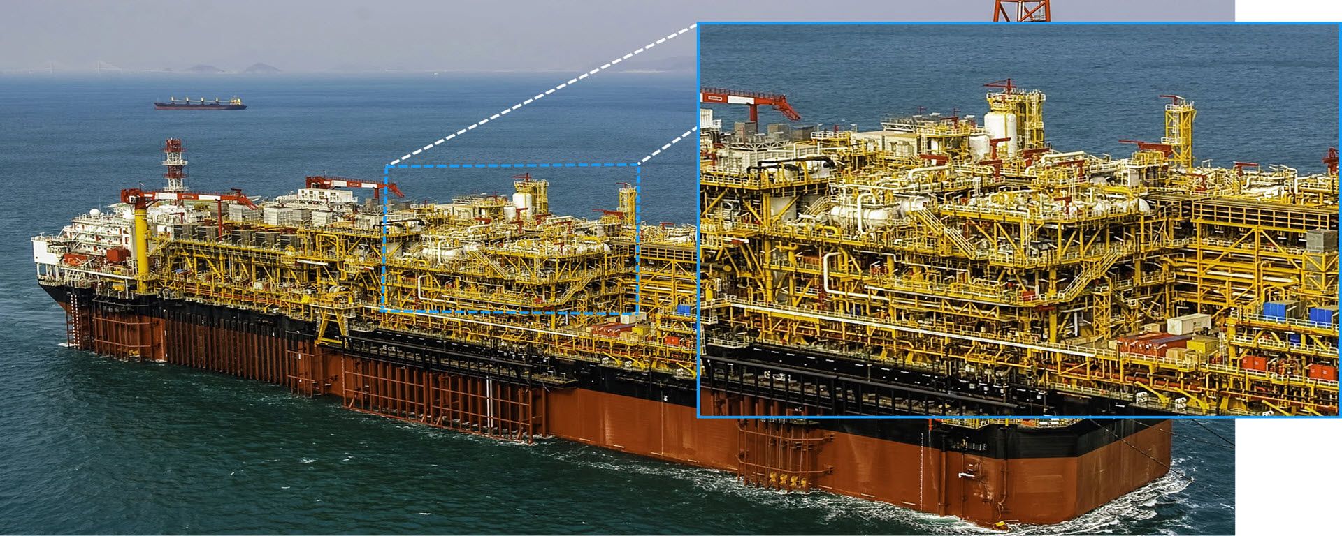 An FPSO with separation modules highlighted